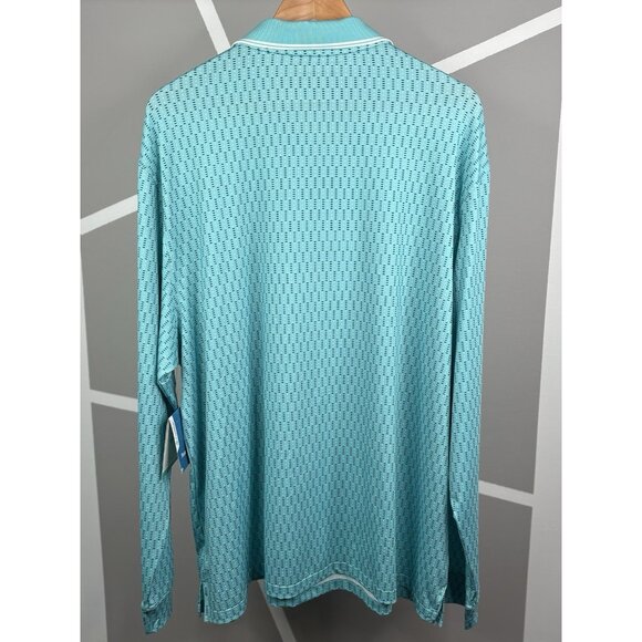 NWT Coolibar Erodym LS Golf Polo Shirt Mens 2XL Teal Graphic AOP Stretch UPF 50+ - Picture 2 of 15